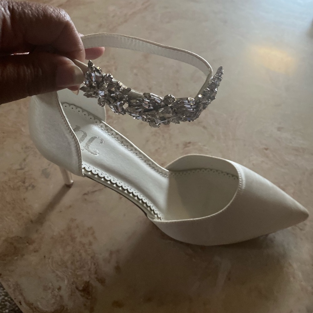 Stylish Dressy “off - white” heel with BLING strap